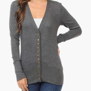 Zenana Outfitters Long Sleeve Charcoal Gray Snap Cardigan - Small